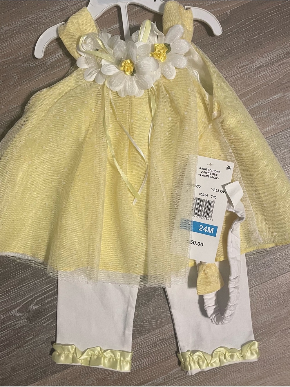 Rare Wditions Baby Yellow Floral Tulle Dress & Leggings Set